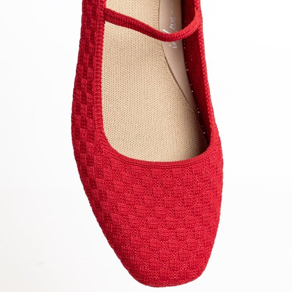 Rothys The Max Square Mary Jane Ballet Flats Red Crisp Basketweave - Picture 8 of 16